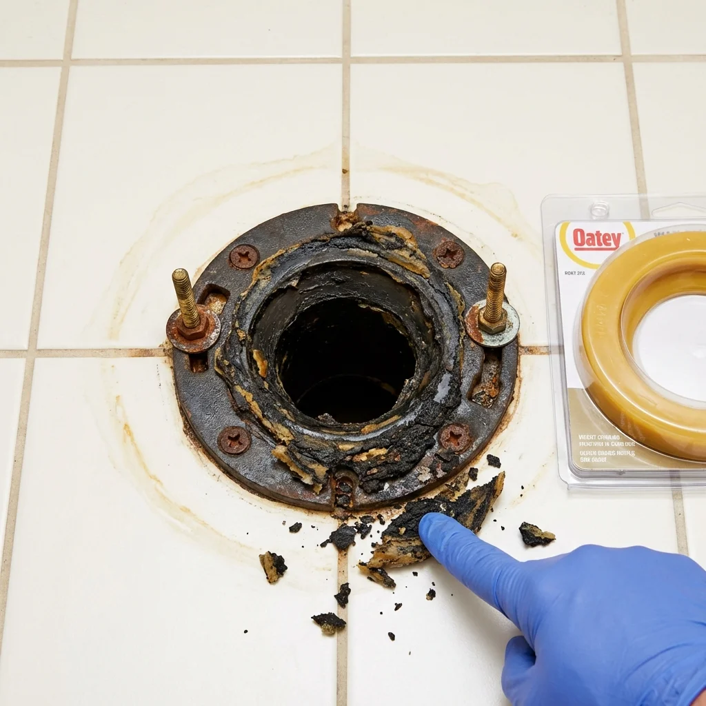 Failed wax ring showing water seepage at the base of a toilet in a Kimberly, AL home