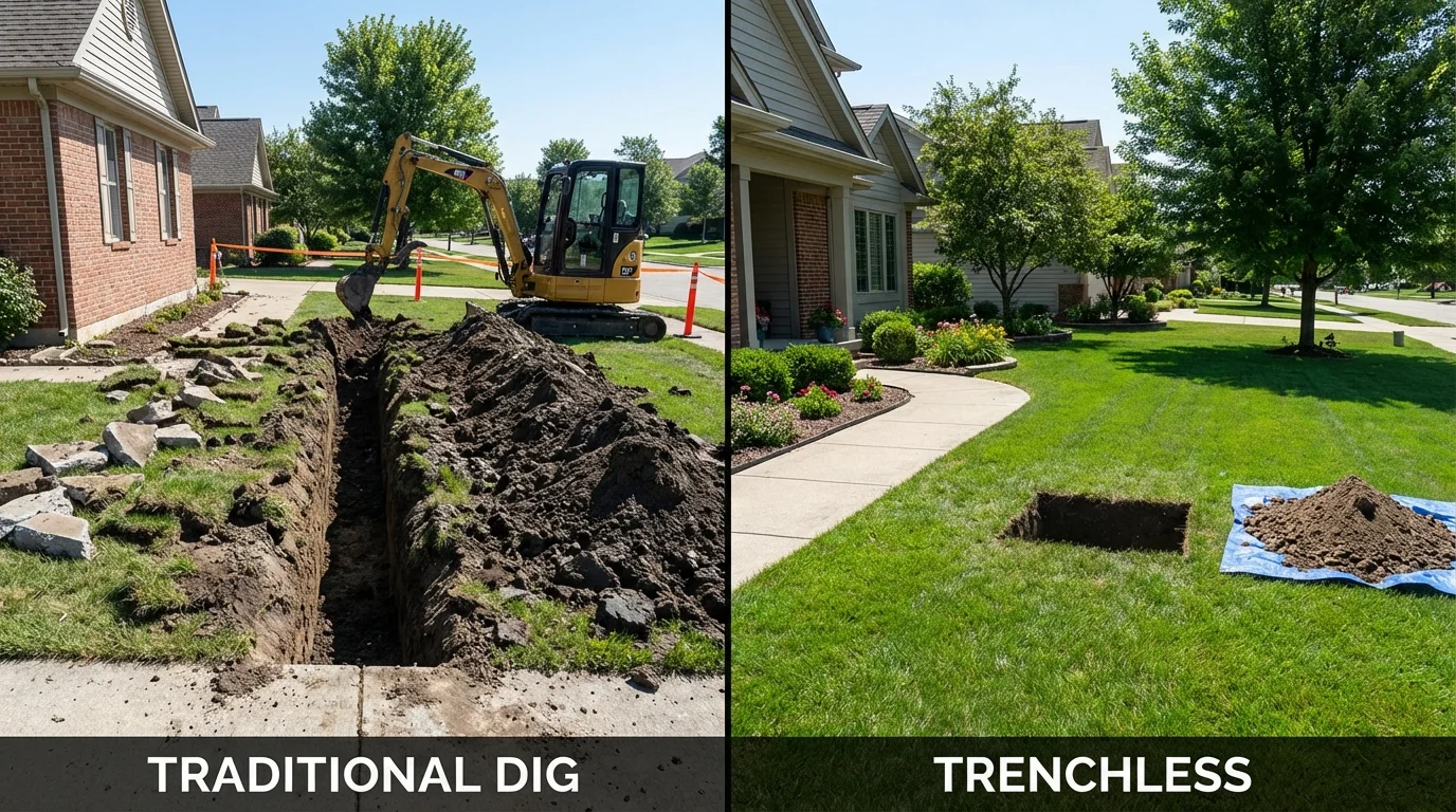 Trenchless sewer repair with minimal yard damage versus traditional excavation in Kimberly, AL
